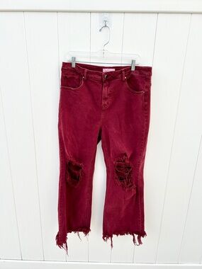 Women’s Cropped Distressed Burgundy Jeans